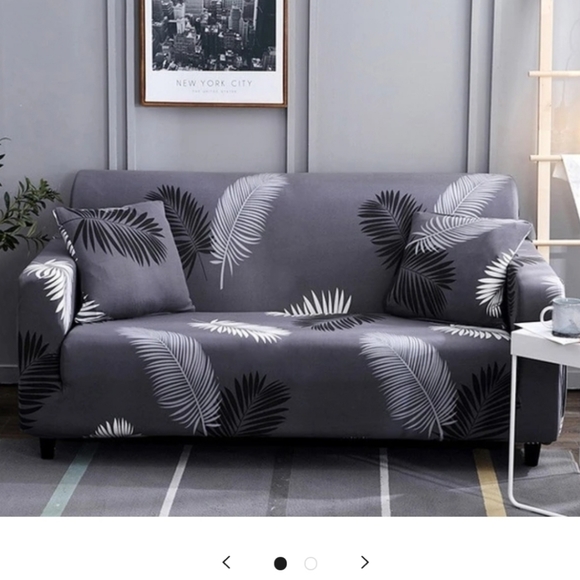 Sofalush Couch Cover Grey Black White feathers Stretchy. Used once. - Picture 1 of 6